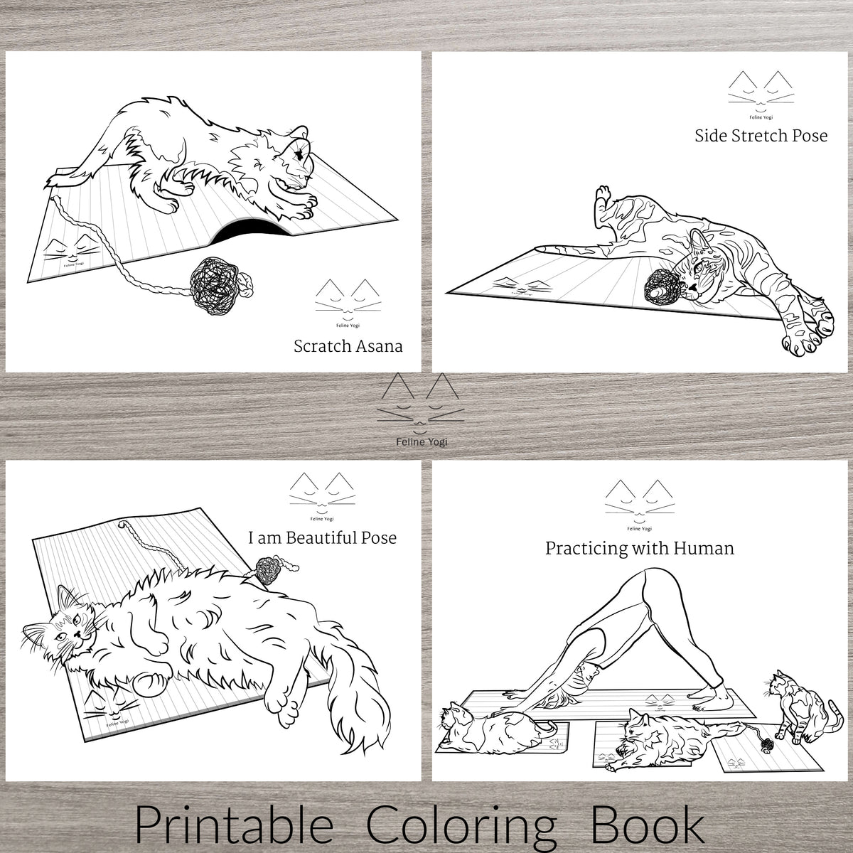 Cats Practicing Yoga PDF Coloring Book – Feline Yogi